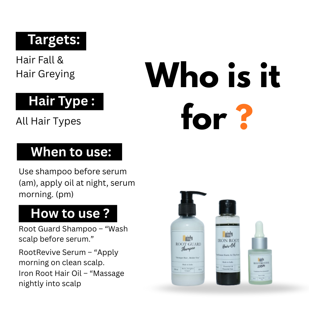 Combo: Root Guard Shampoo + Iron Root Elixir Hair Oil + RootRevive Serum - Image 5
