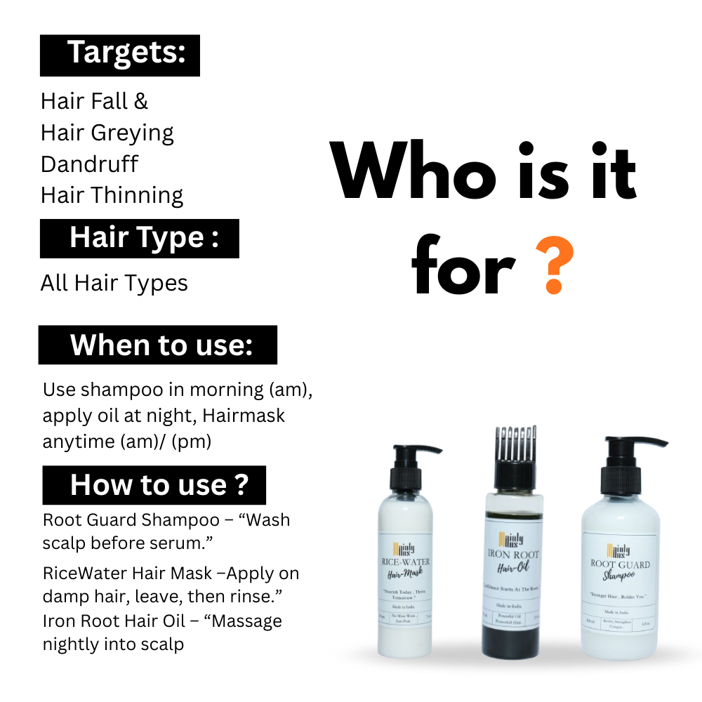 Combo: Iron Root Elixir Hair Oil + Root Guard Shampoo + Silken Strand Rice Mask - Image 5